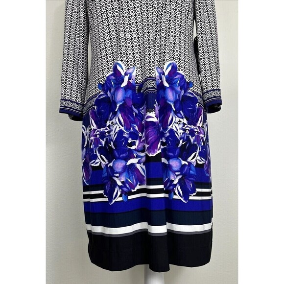 New York & Company Purple Geo Print Knee Length Dress Size Large (12/14) - Picture 7 of 12
